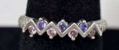 Pink and Purple Gem Ring with Clear accent stones in Sterling Silver 2.6grams Size 8.5