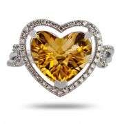 14K WHITE GOLD HEART SHAPED CITRINE AND DIAMOND RING 3.84 C.T.W.