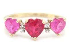 10kt Yellow gold 3 heart shaped synthetic ruby band