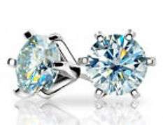 14 Kt White Gold Plated  2.5 Ct VVs1 Ice Blue Fire Moissanite Earrings