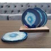 Natural Teal Agate Coasters with Wooden Holder