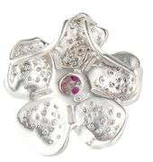 0.55ctw Pave Diamond and 0.32ctw Pink Sapphire Flower Pendant Necklace in 14K