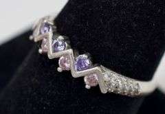 Pink and Purple Gem Ring with Clear accent stones in Sterling Silver 2.6grams Size 8.5
