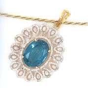 Absolutely Ravishing 14K Yellow Gold Over Sterling Silver 5.20CTS Blue Sapphire & 1.90CTW Diamond Ne