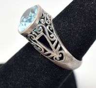 Oval Cut Light Blue Gem Ring With Detailed Housing in Sterling Silver 7grams Size 6.5