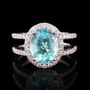 18K WHITE GOLD PARAIBA TOURMALINE AND DIAMOND RING 4.13 C.T.W., GIA CERTIFIED