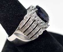 Sparkling Blue Gem Ring with Clear Accents in Sterling Silver 10.3grams Size 9