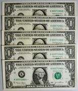 (5) Superb Crisp 2003 $1 Dollar Star Notes Dallas Consecutive Low Serial Numbers!