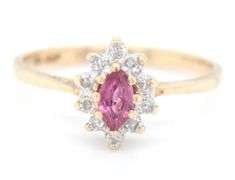 10kt Yellow gold topaz and diamond flower style ring