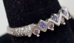 Pink and Purple Gem Ring with Clear accent stones in Sterling Silver 2.6grams Size 8.5