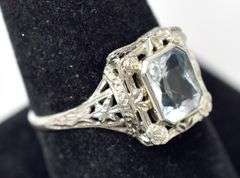 Vintage Aquamarine Gemstone Ring in 14K White Gold
