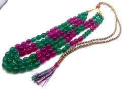 Beautiful 605.5 Cttw Mined From The Earth 3 Strand Natural Ruby and Emerald Necklace.