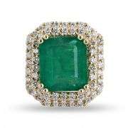 18K YELLOW GOLD EMERALD AND DIAMOND RING 10.06 C.T.W.