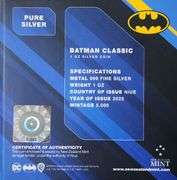 2022 2 Dollars - 1 Oz. 999 Silver "Classic Batman"