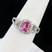 18K WHITE AND YELLOW GOLD PURPLISH PINK SAPPHIRE AND DIAMOND RING 1.82 C.T.W.