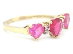 10kt Yellow gold 3 heart shaped synthetic ruby band