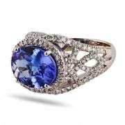 14K WHITE GOLD TANZANITE AND DIAMOND RING 5.19 C.T.W.