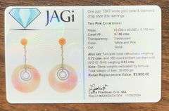 Hand made Italian 18kt white gold coral and diamond drop style earrings