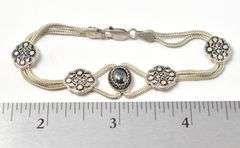Rope Chain Bracelet with Floral Charms and Stone in Sterling Silver 12.4grams
