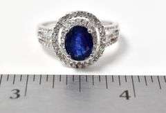 Deep Blue Gemstone Ring with Accent Gems in Sterling Silver 4.1grams Size 9