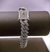 Huge 43.5 Gram 18 Kt White Gold Plated Miami Cuban Link Bracelet