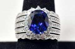 Large Band Ring with Blue Oval Cut Stone in Sterling Silver 11grams Size 8 3/4