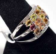 Multi Sapphire Ring with Accent Stones in Sterling Silver 6.8grams Size 8 3/4