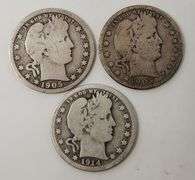 Lot Of "3" Barber Quarter Dollars, Circulated