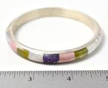 Multi Gemstone Hinged Bangle Bracelet in Sterling Silver 36.8 grams.
