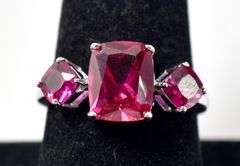 Bright Pink Genuine Stone Ring in Sterling Silver 4.1grams Size 8 3/4