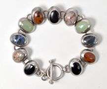 Multi Gemstone Link Bracelet in Sterling Silver 35.1grams
