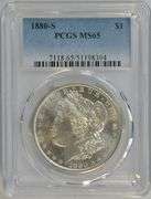 Premium Quality Gem BU 1880-S Morgan Silver Dollar. PCGS MS65