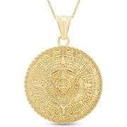 Mayan Sun Calendar Pendant Necklace 14K Gold
