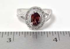 Gorgeous Red Gem Ring with Clear Accent Stones in Sterling Silver 4.8grams Size 8 3/4