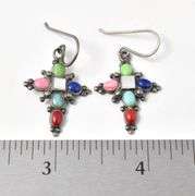 Multi-Gemstone Cross Earrings in Sterling Silver