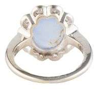 Vintage Sapphire Cabochon and 0.20ctw Diamond Frame Milgrain Ring in 14K