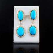 14K YELLOW GOLD TURQUOISE AND DIAMOND EARRINGS 52.10 C.T.W.