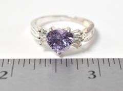 Amethyst Heart Ring with Clear Gems in Sterling Silver 3.7grams Size 7 3/4