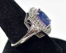 Beautiful Square Cut Blue gem Ring with Clear Accents in Sterling Silver 8.1grams Size 9