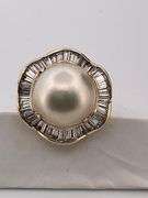 CERTIFIED 14K YELLOW GOLD DIAMOND AND PEARL RING