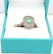 Sparkling 0.70CTS Emerald-Cut Natural Emerald & 0.60CTW Diamond Ring in 925 Sterling Silver