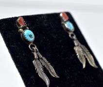 Coral and Turquoise Gemstone Dangle Earrings in Sterling Silver