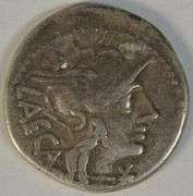 Sharp M Porcius Laeca Roman Republic Silver Denarius, 123 BC