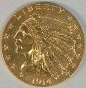 High grade and scarce 1914-D US $2.50 Indian Gold Piece