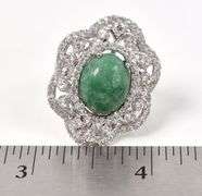Stunning 7.75CTS Oval Cabochon-Cut Natural Emerald & 2.35CTW White Sapphire Gemstone Ring in Sterlin