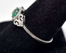 Dainty Bright Green Gemstone Ring with Detailing and Accents in Sterling Silver 2.1grams Size 10