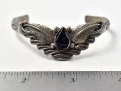 Leaf Cuff Bracelet with Onyx in Sterling Silver 18.7grams