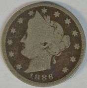 Rare key date 1886 Liberty 'V' Nickel in Good+