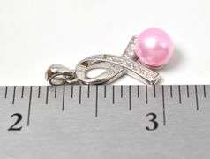 Breast Cancer Awareness Pendant with Colored Pearl in Sterling Silver 2.5grams