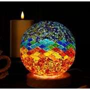 Bohemian Mosaic Glass Table Lamp with Wooden Base